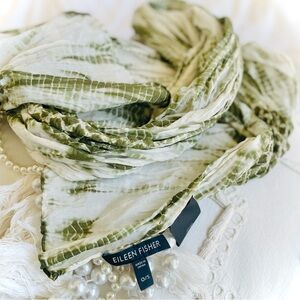 SOLD✨EILEEN FISHER | OS | 72” Silk Cotton Olive Shibori Tie Dye Rare Scarf